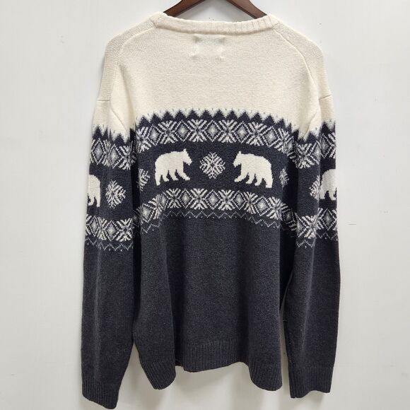Old Navy Mens Fair Isle Crewneck Sweater Size XL Cream Black Gray Bear Cozy - Picture 5 of 12